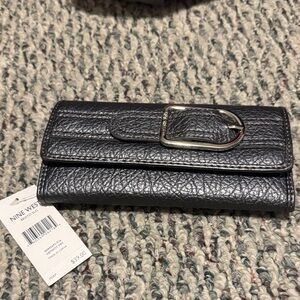 Nine West Textured Black Wallet with Silver Buckle